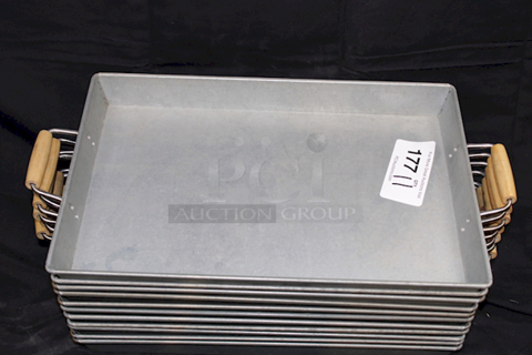 FAT STACK! 2-1/2” Deep Stackable Metal Serving/Holding trays Trays With Wood Handles. 11x Your Bid.