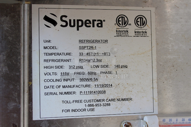 Supera SSPT2R-1 Refrigerated Sandwich/Salad Prep Table On Commercial Casters. 115v 60hz 1ph 48x30x44 - Image 4 of 4