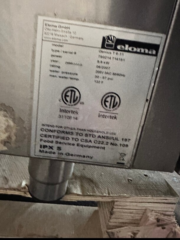 Working ELOMA BROILESS ELECTRIC COMBI OVEN MODEL GENIUS T 6-11 220 Volt 3 Phase - Image 7 of 7