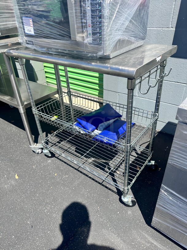 Excellent Stainless Steel Wire Cart - 34 x 20 x 36 Inch On Wheels
