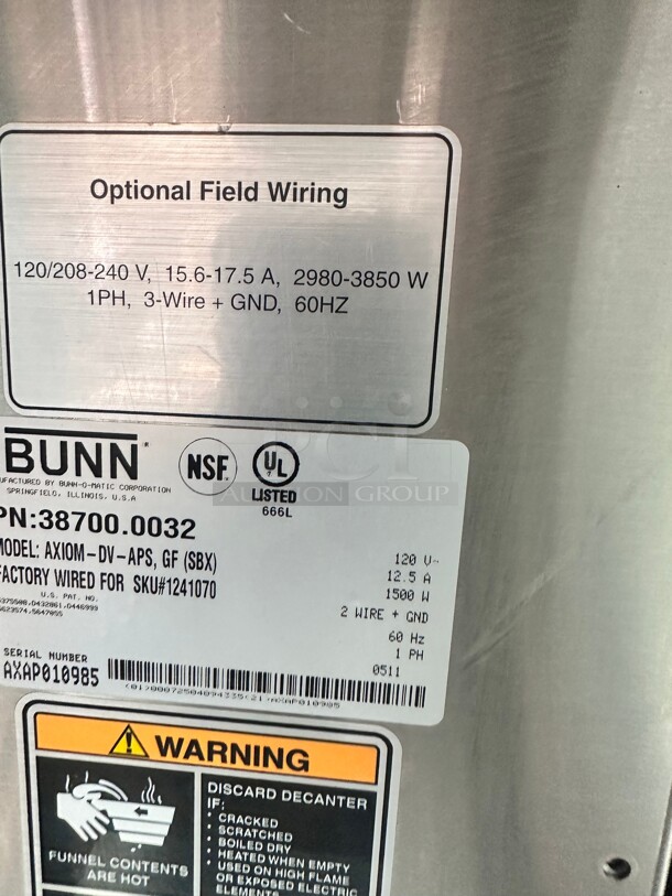 Bunn AXIOM-DV-APS 115 Volt Airpot Coffee Brewer Tested and Working! - Image 4 of 6