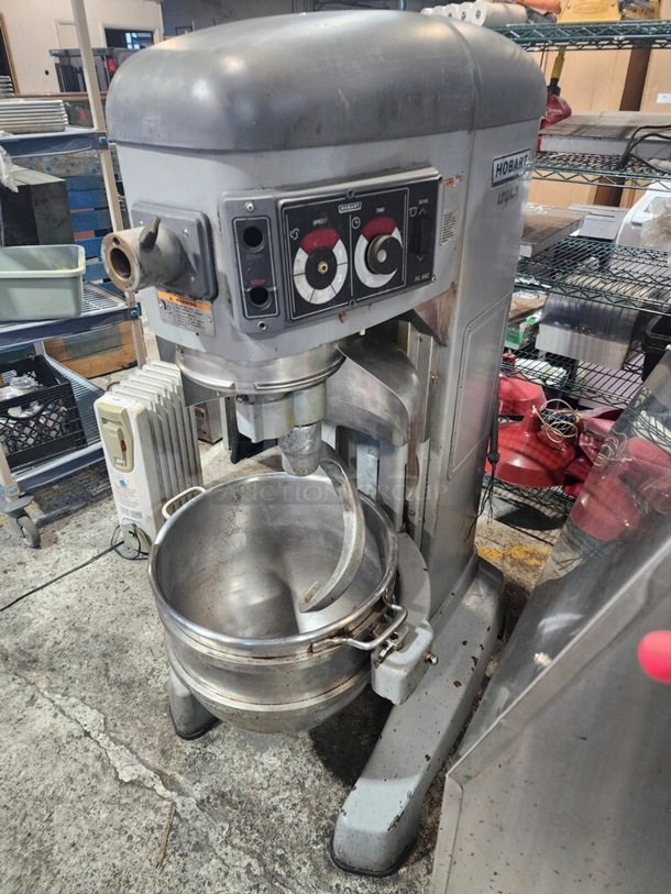 Hobart HL662 Metal Commercial Floor Style 60 Quart Planetary Dough Mixer w/ Metal Mixing Bowl and Dough Hook Attachment. 200-240 Volts, 1/3 Phase. 