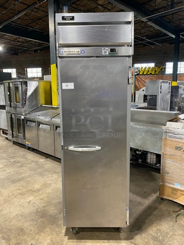 Beverage Air Commercial Single Door Reach In Cooler! With Poly Coated Racks! All Stainless Steel! Model: HR11S SN: 9705865 115V 60HZ 1 Phase