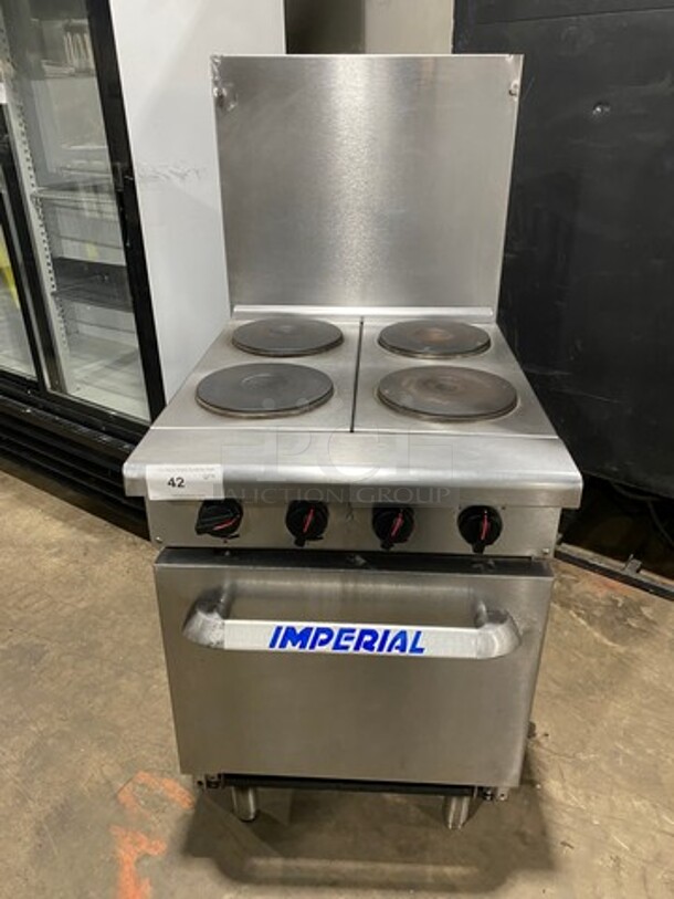 WOW! Imperial Commercial Electric Powered 4 Burner Range! With Raised Backsplash! With Oven Underneath! All Stainless Steel! On Legs! - Image 1 of 9