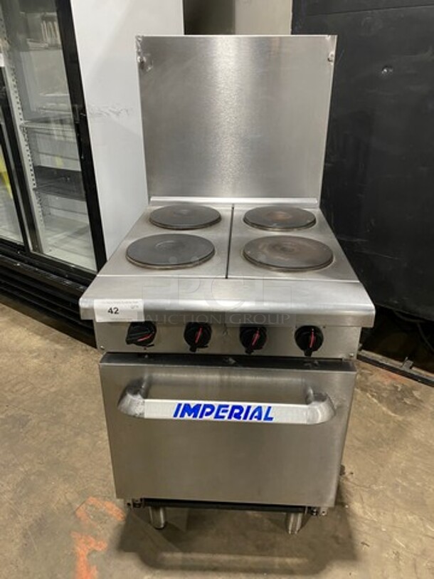 WOW! Imperial Commercial Electric Powered 4 Burner Range! With Raised Backsplash! With Oven Underneath! All Stainless Steel! On Legs!