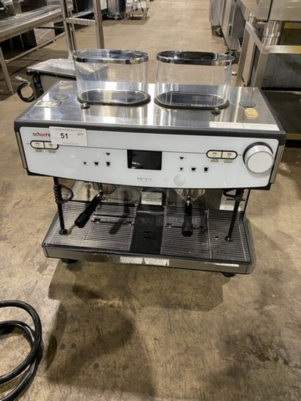 WOW ! LATE MODEL! Dunkin Donuts Edition! Schaerer Commercial Countertop 2 Group Espresso Machine! With Steam Lines! Stainless Steel! On Small Legs! Working When Removed!