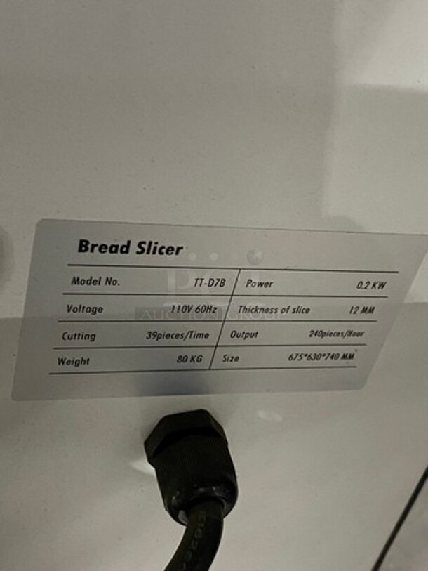 LATE MODEL! 2019 Two Thousand Commercial Countertop Bread Loaf Slicer! Model: TTD7B 110V 60HZ 1 Phase - Image 8 of 10