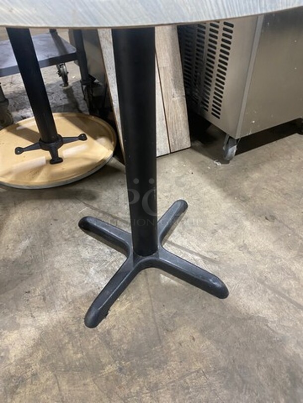 LIKE NEW! Round Wooden Pattern Table! With Black Metal Base! 2x Your Bid! - Image 3 of 4
