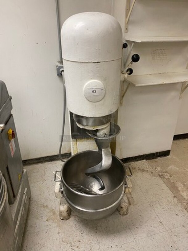 Hobart Commercial Floor Style 80 Quart Planetary Mixer! With Mixing Bowl! With Spiral Hook And Paddle Attachment! WORKING WHEN REMOVED! Model: M802 SN: 1390093 220V 60HZ 3 Phase