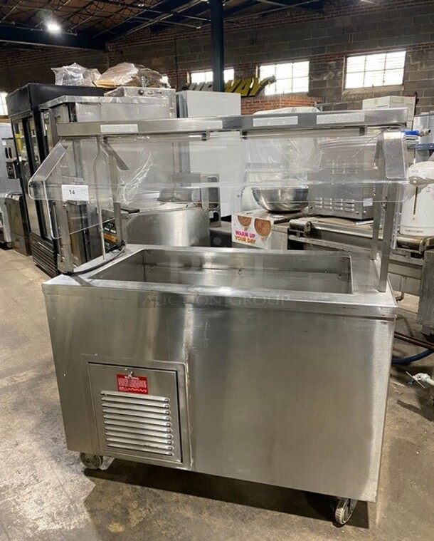 Low Temp Commercial Refrigerated Food Serving Station Counter/ Cold Pan! With Sneeze Guard! Stainless Steel Body! On Casters! Model: 50CFMX SN:FO4C05885L 120V 1PH - Image 1 of 8