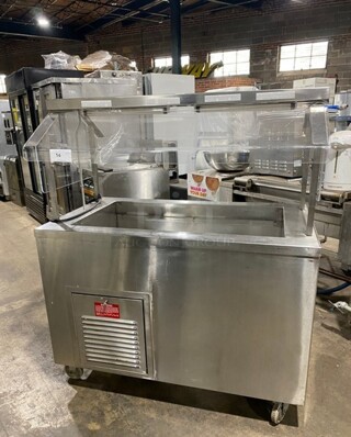 Low Temp Commercial Refrigerated Food Serving Station Counter/ Cold Pan! With Sneeze Guard! Stainless Steel Body! On Casters! Model: 50CFMX SN:FO4C05885L 120V 1PH