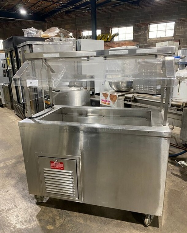 Low Temp Commercial Refrigerated Food Serving Station Counter/ Cold Pan! With Sneeze Guard! Stainless Steel Body! On Casters! Model: 50CFMX SN:FO4C05885L 120V 1PH - Item #1113127
