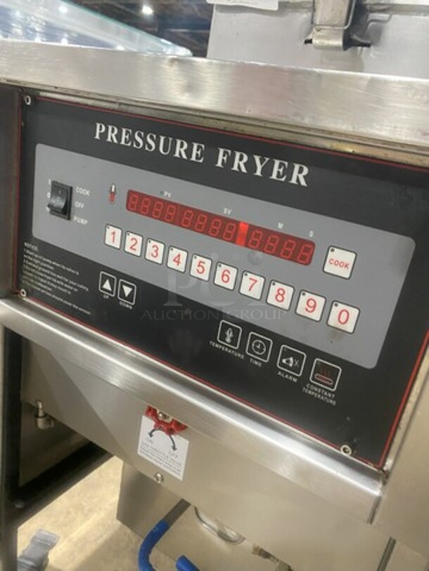 Sweet! 2017 All Stainless Steel LP Powered Pressure Fryer Deep Fat Fryer! Model YXY-25! With Basket & Oil Filter! On Casters!  - Image 7 of 10