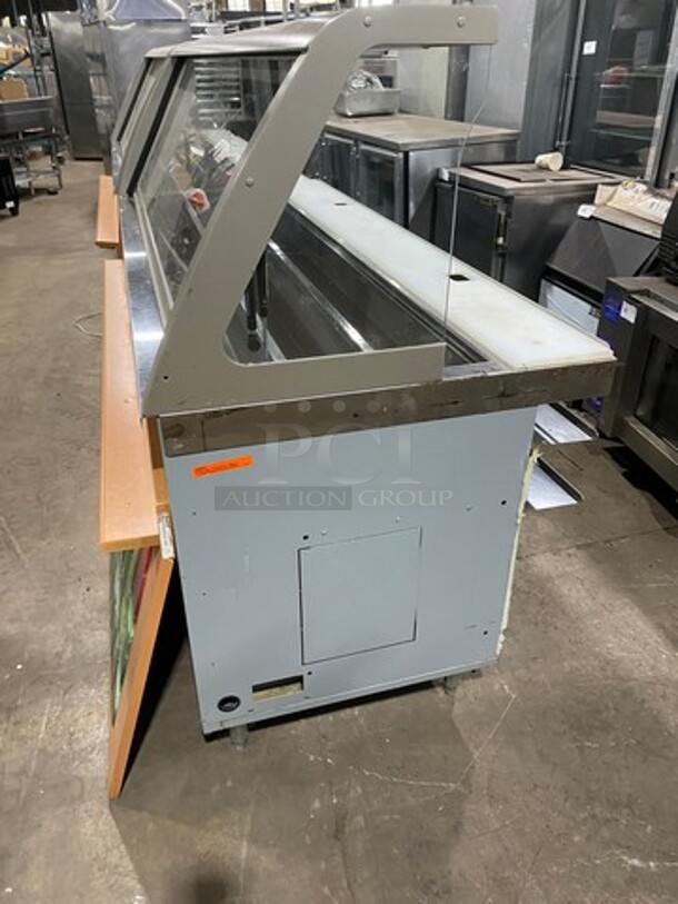 AMAZING! Duke Stainless Steel Commercial Subway Prep Line w/ Lowering Sneeze Guards! (1) Hot Well, (2) Refrigerated Prep Tables! - Image 3 of 12