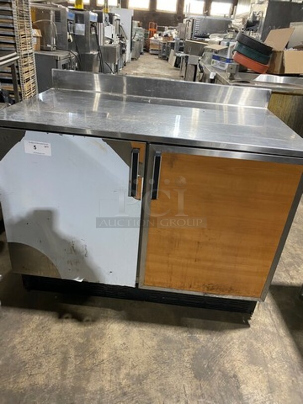 Duke Commercial Refrigerated Work/Prep Top Lowboy Cooler! With Backsplash! With 2 Doors Underneath Storage Space! With Poly Coated Racks! All Stainless Steel! WORKING WHEN REMOVED! Model: RUF48 SN: 10030616 120V 60HZ 1 Phase