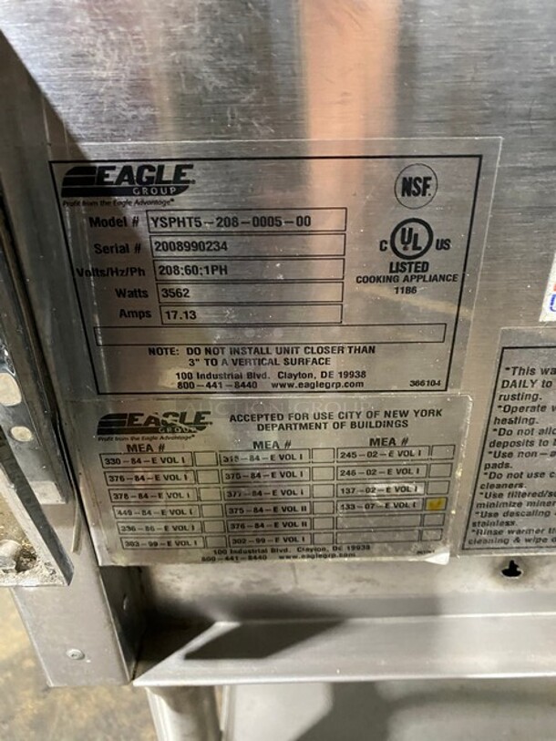 Eagle Commercial Electric Powered 5 Well Steam Table! With Storage Space Underneath! All Stainless Steel! On Casters! Model: YSPHT5 SN: 2008990234 208V 60HZ 1 Phase - Image 8 of 9
