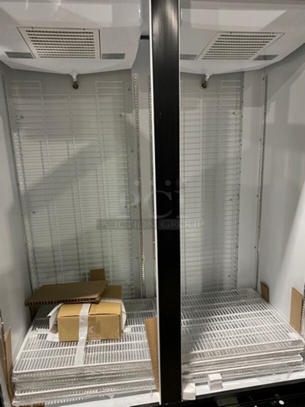 NICE! NEW! SCRATCH-N-DENT! LATE MODEL! 2022 Kool It Commercial Refrigerated 2 Door Reach In Cooler Merchandiser! With View Through Doors! With Poly Coated Racks! With Casters! Model: LX46FB SN: H89220100279 115V 60HZ 1 Phase! Left Side Outter Glass Is Shattered!  - Image 5 of 11