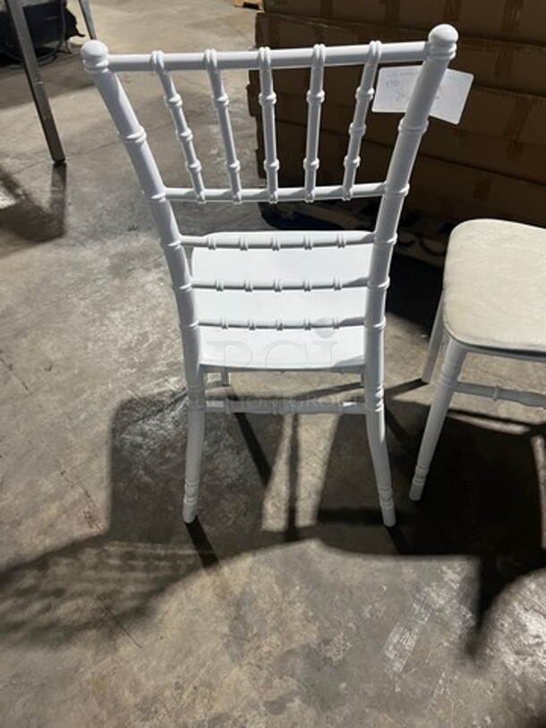 BRAND NEW! White Quality Poly Stackable Dining Chairs! 5 X Your Bid! With Removable Microfiber Seat Cushion! Seat Cushion Comes With Each Chair! 4 X Your Bid! - Image 5 of 8
