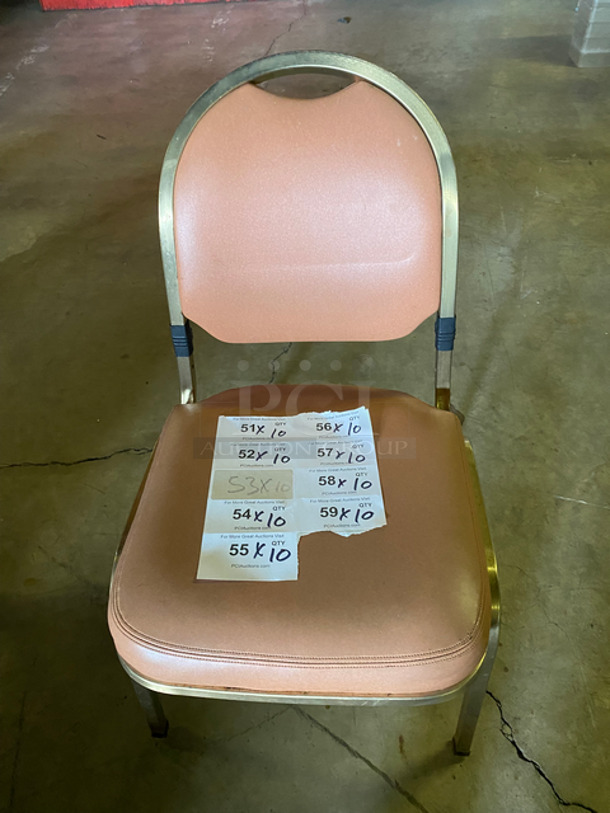 Peach/Coral Cushioned Square Chairs! With Silver Metal Body! 10x Your Bid!