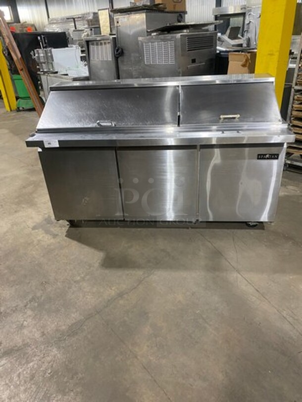 Spartan Commercial Refrigerated Sandwich Prep Table! With 3 Door Storage Space Underneath! Poly Coated Racks! All Stainless Steel! On Casters! Model: SST7230 115V - Image 1 of 8