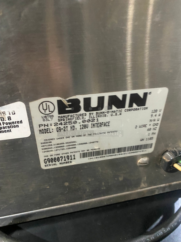 Bunn Commercial Countertop Precision Grinder! Stainless Steel Body! G9 SERIES Model: G92THD SN: G900071911 120V 60HZ 1 Phase - Image 5 of 9
