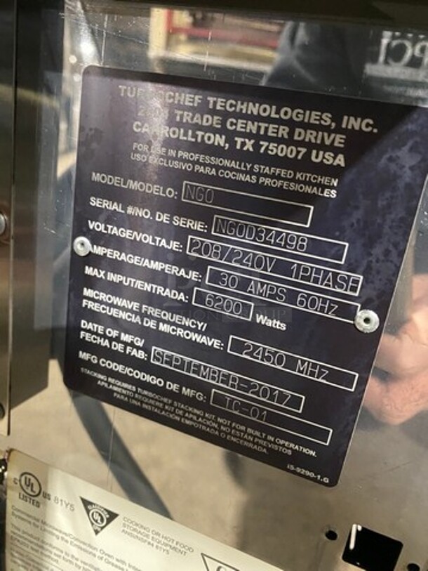 LATE MODEL! 2017 Turbo Chef Commercial Countertop Rapid Cook Oven! On Small Legs! Model: NGO SN: NGOD34498 208/240V 60HZ 1 Phase - Image 5 of 8