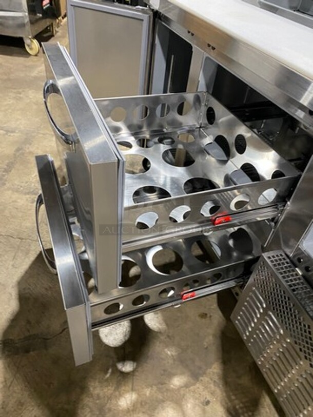 NICE! Continental Commercial Refrigerated Sandwich Prep Table! With Commercial Cutting Board! With 2 Door And 2 Drawer Underneath Storage Space! Poly Coated Racks! All Stainless Steel! On Casters! Model: RA60N12 SN: 16169412 115V 60HZ 1 Phase - Image 6 of 12