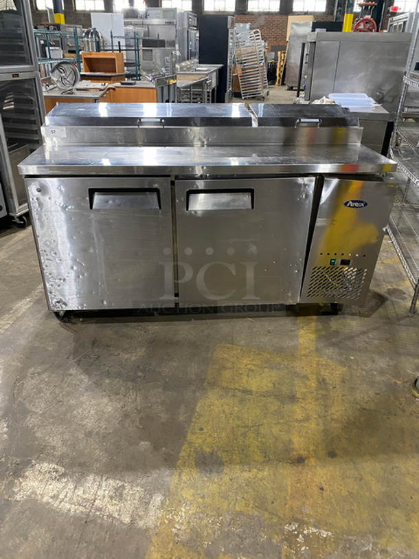 Commercial Refrigerated Pizza Prep Table! With 2 Door Storage Space Underneath! All Stainless Steel! On Casters!
