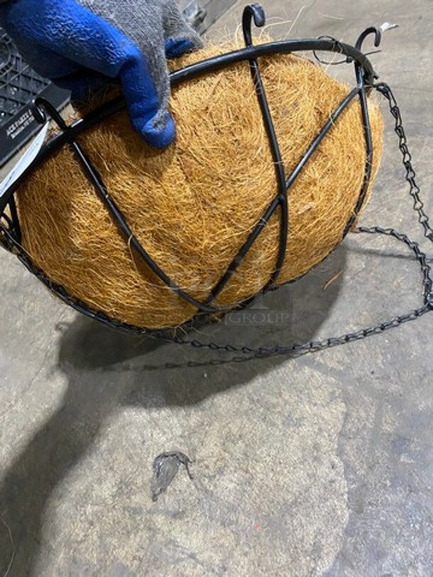 ALL ONE MONEY! Hanging Decor! Black Metal Basket With Nest-Like Filling And Chain! - Image 3 of 4