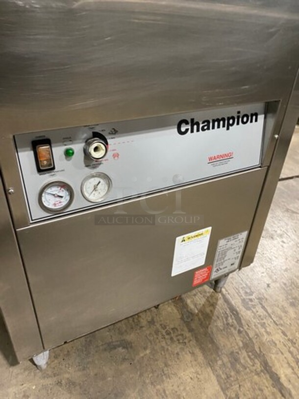 Champion Commercial Pass-Through Dishwasher Machine! All Stainless Steel! On Legs! With Right Side Dishwasher Table! With Back And One Side Splash! Model: DHBT SN: D11038937 208/240V 60HZ 3 Phase - Image 8 of 10