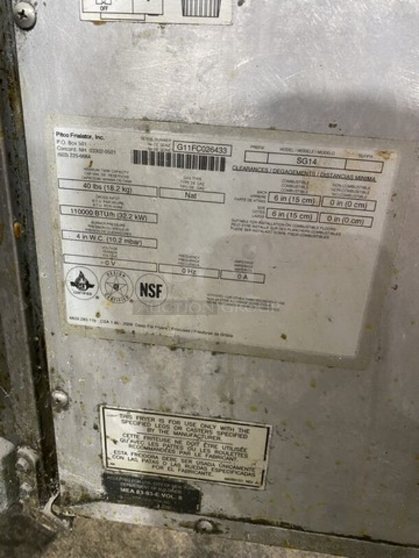 Pitco Frialator SG14 Stainless Steel Commercial Floor Style Natural Gas Powered Deep Fat Fryer 110,000 BTU. - Image 9 of 11
