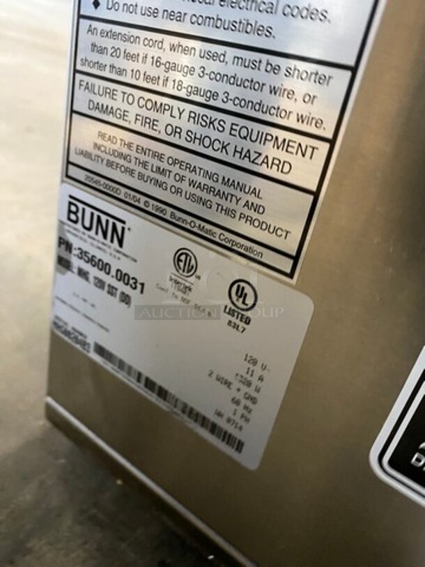 Bunn Commercial Countertop Dual Coffee Bean Grinder Machine! Stainless Steel Body! Model: MHG SN: MHG0020483 120V 60HZ 1 Phase - Image 5 of 9