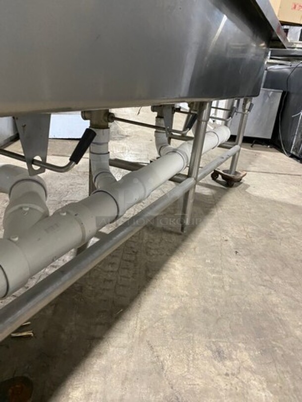 Commercial 4 Compartment Dish Washing Sink! With Dual Side Drain Board! With Back Splash! All Stainless Steel! On Legs And Casters! - Image 8 of 12