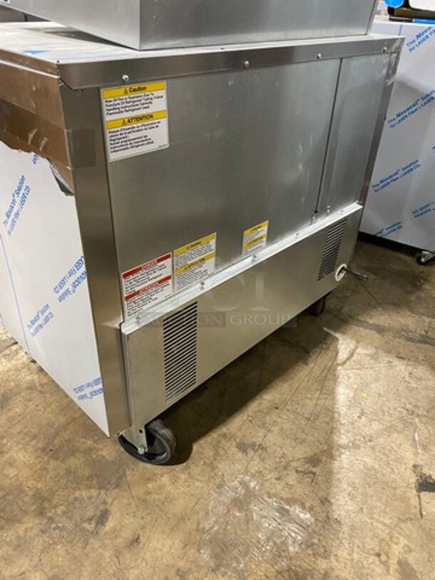 SWEET! NEW! OUT OF THE BOX! Beverage Air Commercial 2 Door Lowboy/Worktop Cooler! With Poly Coated Racks! All Stainless Steel! On Casters! Model: UCR34HC SN: 13402181 115V 60HZ 1 Phase - Image 4 of 9