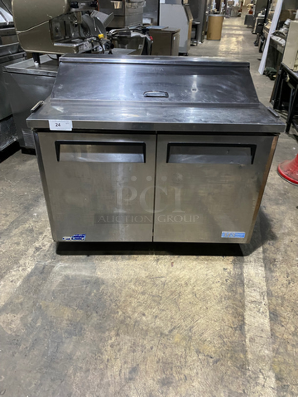 COOL! Turbo Air Commercial Refrigerated Sandwich Prep Table! With 2 Door Storage Space Underneath! With Poly Coated Racks! All Stainless Steel! On Casters! Model: MST48 115V 60HZ