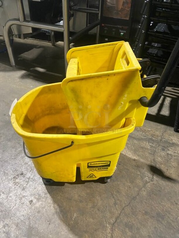 Rubbermaid Yellow Poly Mop Bucket! With Wringer Attachment! On Casters! - Image 4 of 8