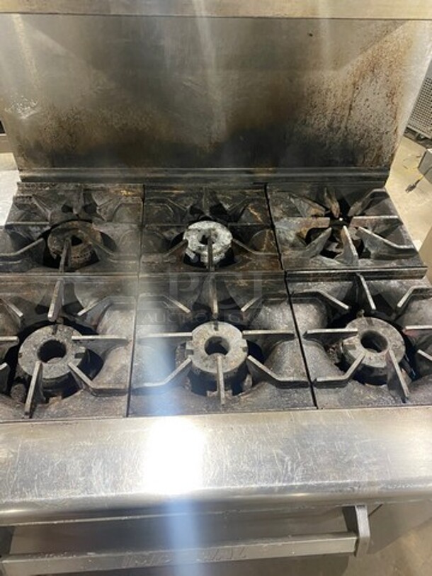Imperial Commercial Natural Gas Powered 6 Burner Stove! With Raised Back Splash & Salamander Shelf! With Oven Underneath! All Stainless Steel! On Casters!
 - Image 5 of 10