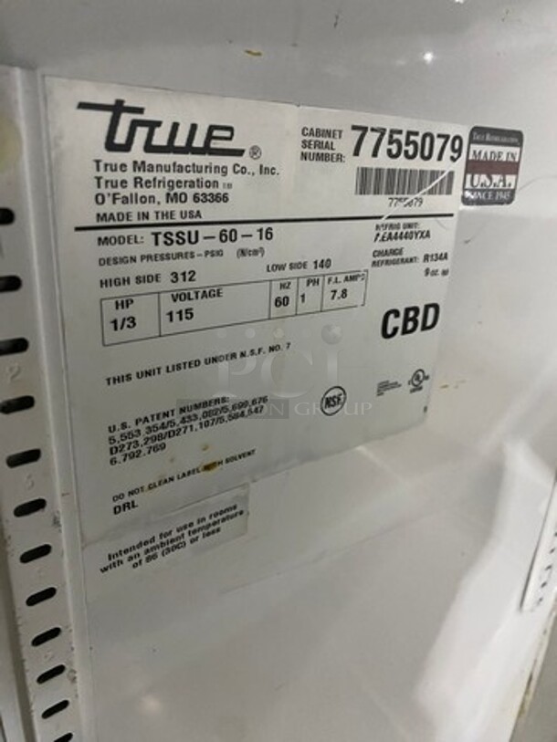 True Commercial Refrigerated Sandwich Prep Table! With 2 Door Underneath Storage Space! All Stainless Steel! On Casters! Model: TSSU6016 SN: 7755079 115V 60HZ 1 Phase - Image 6 of 8