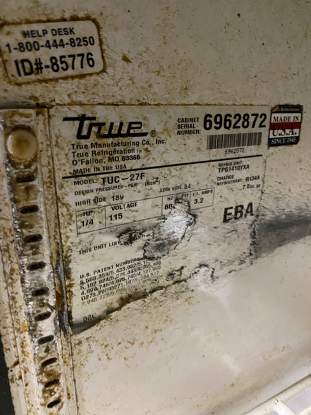 True Commercial Single Door Lowboy/Worktop Freezer! All Stainless Steel! On Casters! Model: TUC27F SN: 6962872 115V 60HZ 1 Phase - Image 6 of 7