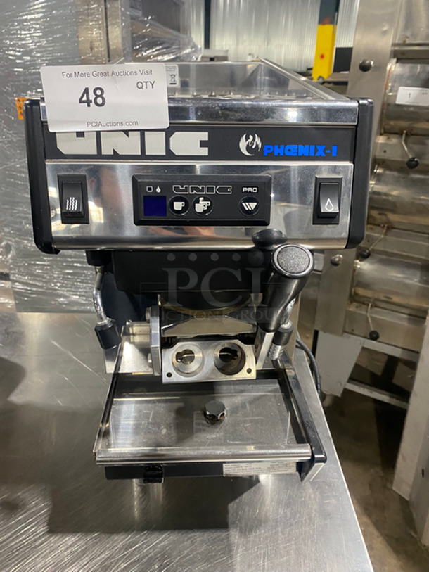 Unic Commercial Countertop Single Group Espresso Machine! Stainless Steel Body! On Legs! Model: PHOENIXI SN: 10450142 110V 60HZ 1 Phase