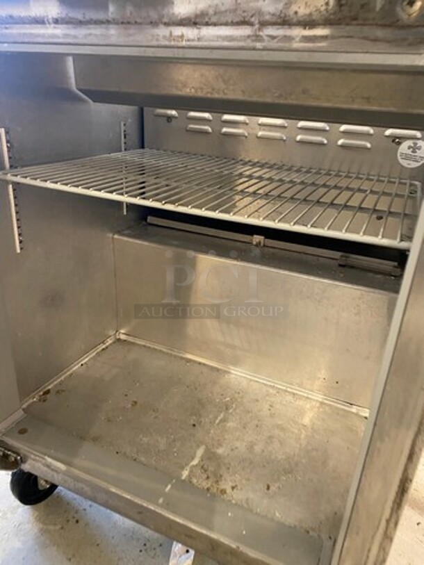 Continental Commercial Refrigerated Sandwich Prep Table! With Commercial Cutting Board! With Single Door Storage Space Underneath! All Stainless Steel! On Casters! WORKING WHEN REMOVED! Model: SW278 SN: 15858192 115V 60HZ 1 Phase - Image 6 of 9