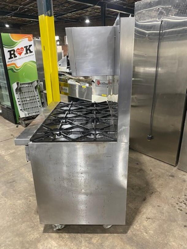 Garland Commercial Gas Powered 8 Burner Stove! With Raised Back Splash And Salamander! With Oven Underneath! All Stainless Steel! On Casters! - Image 3 of 11