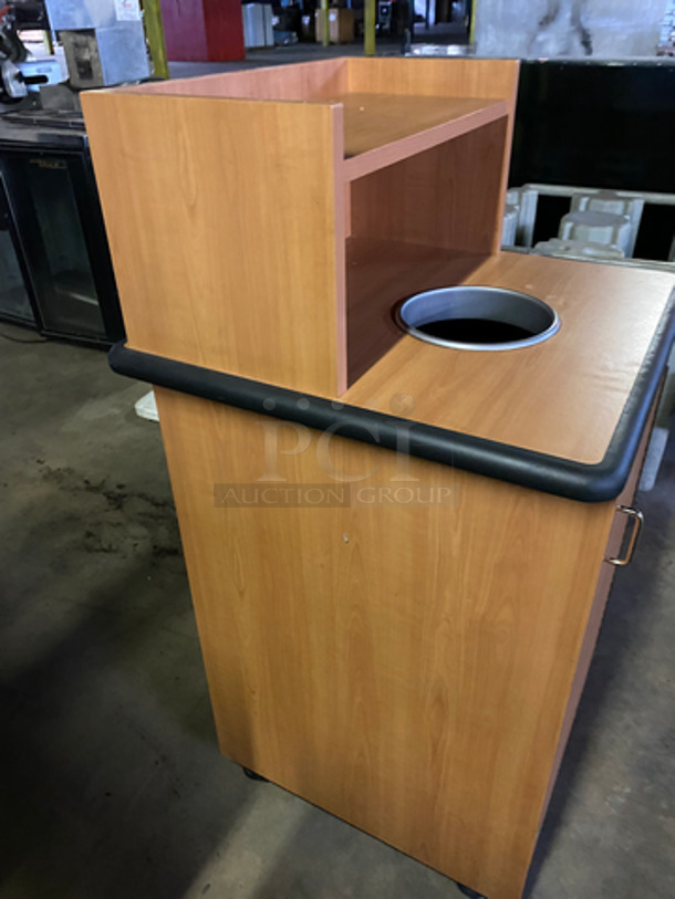Wooden Pattern Trash Can Shell! With Tray Return, Deposit Hole, Front Door And Black Poly Trash Bin! - Image 3 of 7