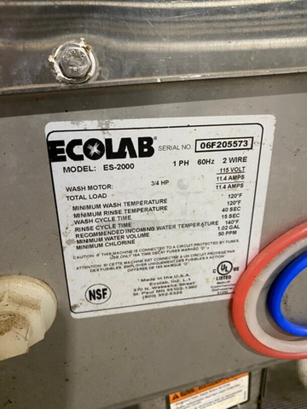 Jackson Ecolab Commercial Pass-Through Dishwasher Machine! All Stainless Steel! On Legs! Model: ES200 SN: 06F205573 115V 60HZ 1 Phase - Image 7 of 10