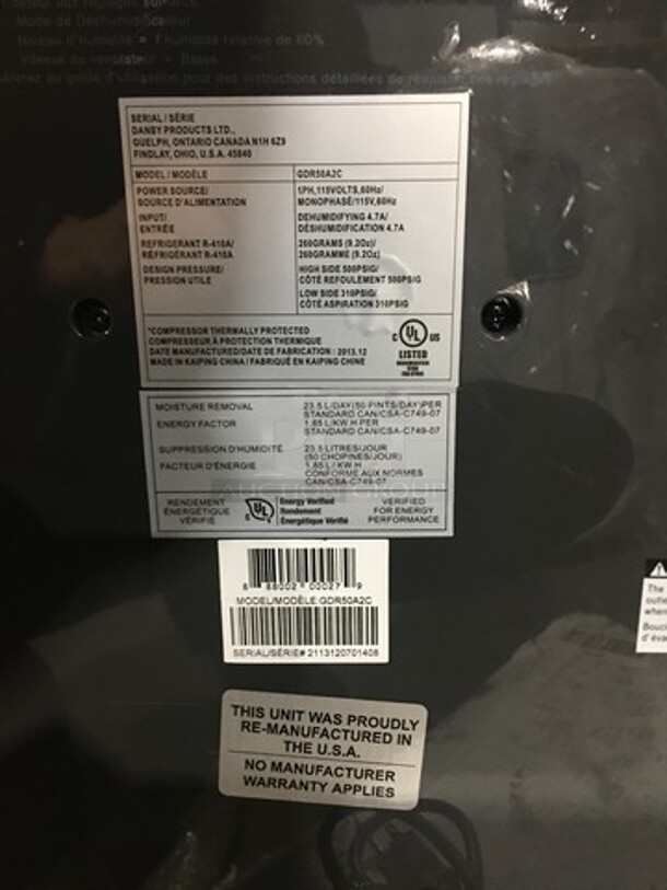 NEW! OUT OF THE BOX! SCRATCH-N-DENT! Danby 50 Pint Auto Restart Direct Drain Dehumidifier Unit! 115V - Image 6 of 8