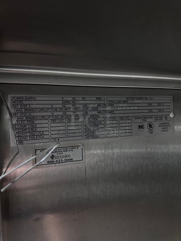 Victory Commercial Single Door Reach In Freezer! All Stainless Steel! Working When Removed! Model: FS1DS7EW SN: M0521533! 115V 1 Phase! On Legs! - Image 6 of 8