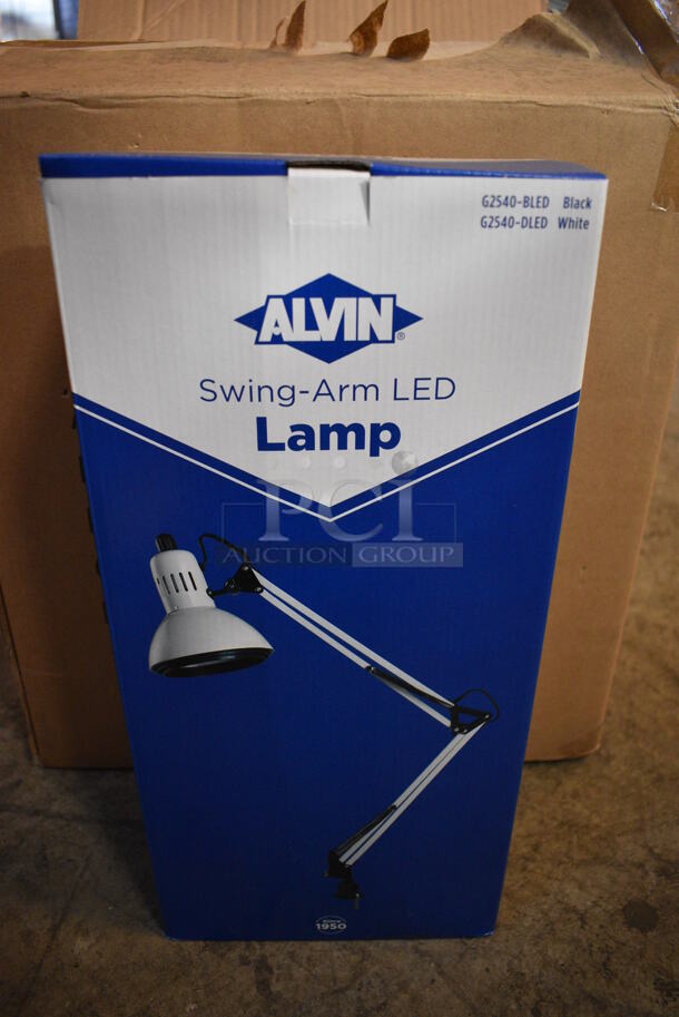 6 BRAND NEW IN BOX! Alvin G2540-DLED White Metal Swing Arm LED Magnifier Lamps. 6 Times Your Bid!