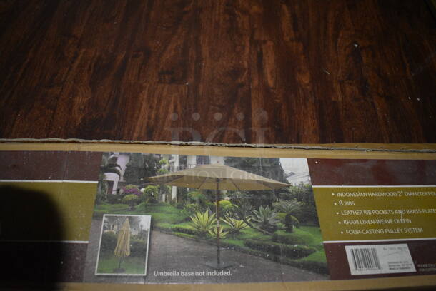 BRAND NEW IN BOX! Khaki Patio Umbrella. 13'. (lounge) - Image 1 of 5