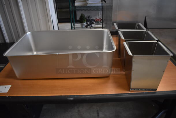 BRAND NEW IN BOX! Metal Soup Station Drop In Bin and 3 Condiment Drop In Bins for Make Line. Includes 21x13x6.5 - Image 1 of 4
