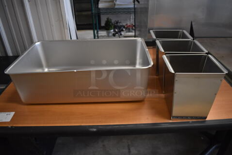 BRAND NEW IN BOX! Metal Soup Station Drop In Bin and 3 Condiment Drop In Bins for Make Line. Includes 21x13x6.5